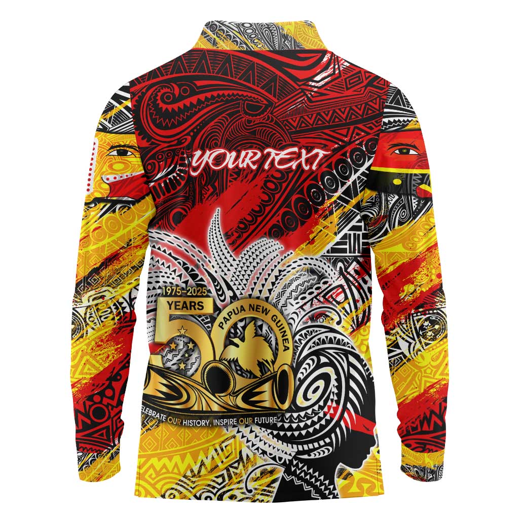 Papua New Guinea 50th Independence Day Long Sleeve Polo Shirt Celebrate Our History, Inspire Our Future DT02 - Polynesian Pride