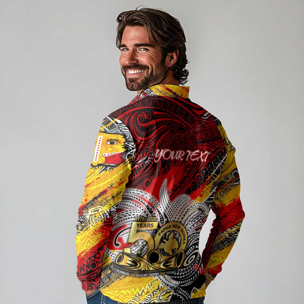 Papua New Guinea 50th Independence Day Long Sleeve Polo Shirt Celebrate Our History, Inspire Our Future DT02 - Polynesian Pride