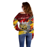 Papua New Guinea 50th Independence Day Off Shoulder Sweater Celebrate Our History, Inspire Our Future
