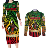 Vanuatu 45th Independence Anniversary Couples Matching Long Sleeve Bodycon Dress and Long Sleeve Button Shirt Embracing Our Traditions Shaping Our Future