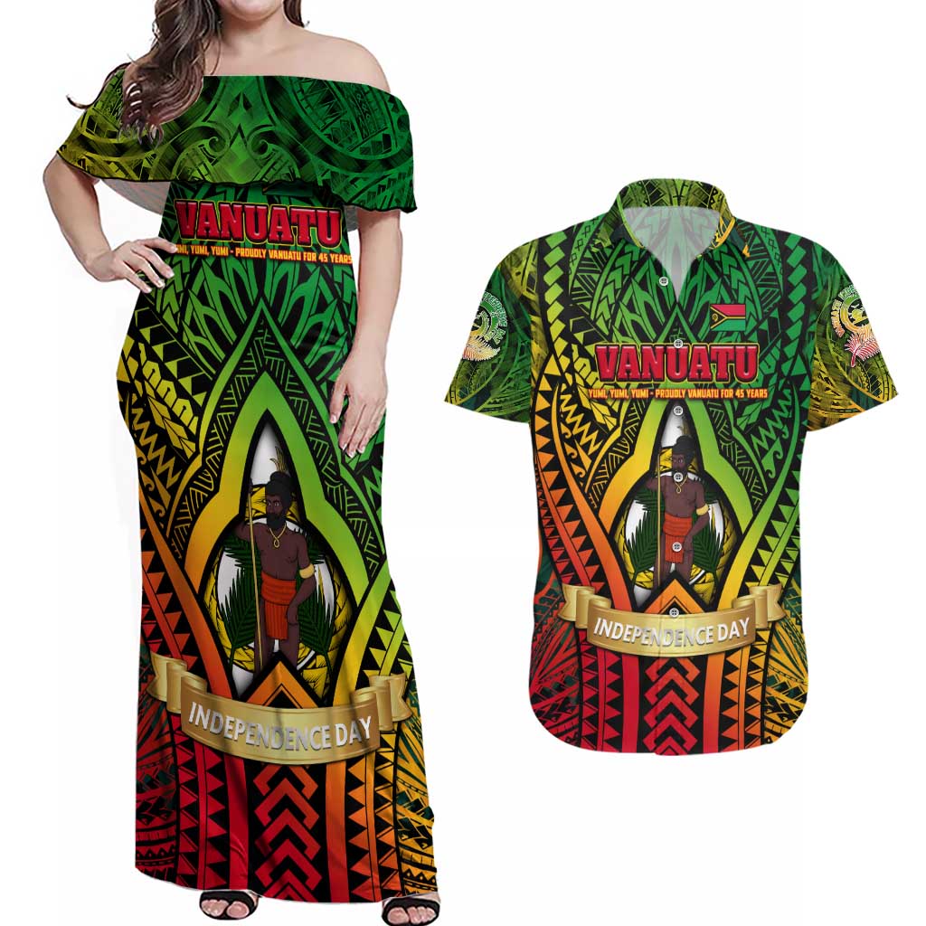 Vanuatu 45th Independence Anniversary Couples Matching Off Shoulder Maxi Dress and Hawaiian Shirt Embracing Our Traditions Shaping Our Future