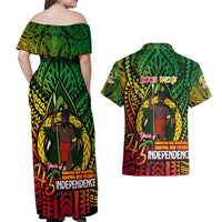 Vanuatu 45th Independence Anniversary Couples Matching Off Shoulder Maxi Dress and Hawaiian Shirt Embracing Our Traditions Shaping Our Future