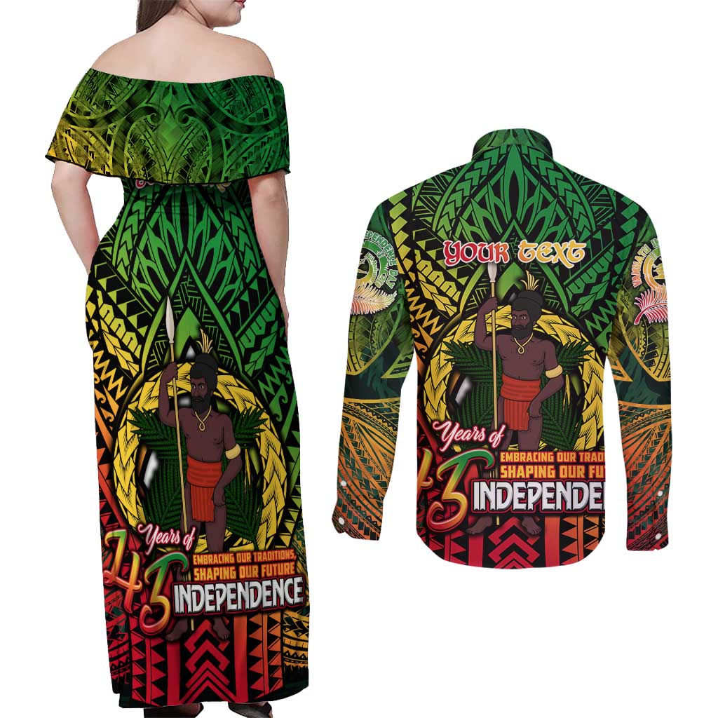 Vanuatu 45th Independence Anniversary Couples Matching Off Shoulder Maxi Dress and Long Sleeve Button Shirt Embracing Our Traditions Shaping Our Future