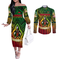 Vanuatu 45th Independence Anniversary Couples Matching Off The Shoulder Long Sleeve Dress and Long Sleeve Button Shirt Embracing Our Traditions Shaping Our Future