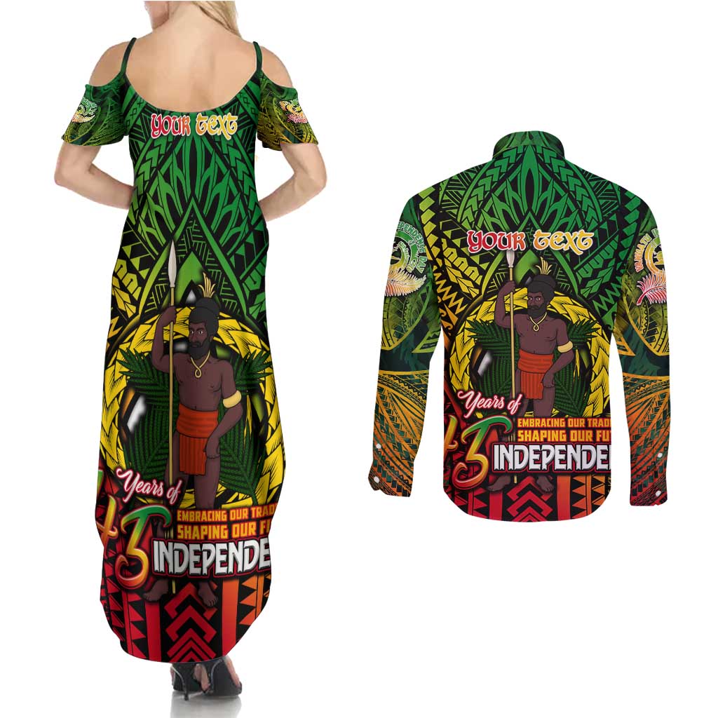 Vanuatu 45th Independence Anniversary Couples Matching Summer Maxi Dress and Long Sleeve Button Shirt Embracing Our Traditions Shaping Our Future