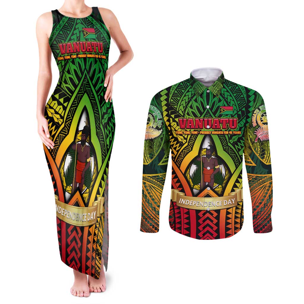 Vanuatu 45th Independence Anniversary Couples Matching Tank Maxi Dress and Long Sleeve Button Shirt Embracing Our Traditions Shaping Our Future