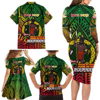 Vanuatu 45th Independence Anniversary Family Matching Long Sleeve Bodycon Dress and Hawaiian Shirt Embracing Our Traditions Shaping Our Future
