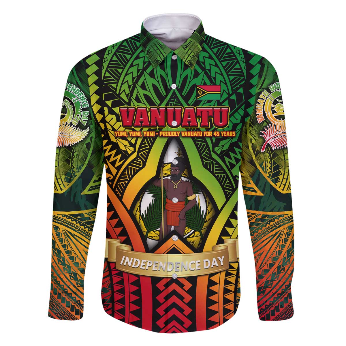 Vanuatu 45th Independence Anniversary Family Matching Off The Shoulder Long Sleeve Dress and Hawaiian Shirt Embracing Our Traditions Shaping Our Future