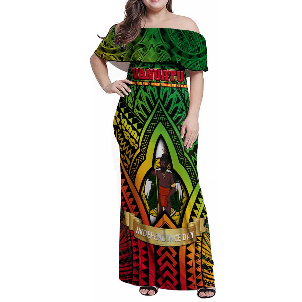 Vanuatu 45th Independence Anniversary Family Matching Off Shoulder Maxi Dress and Hawaiian Shirt Embracing Our Traditions Shaping Our Future