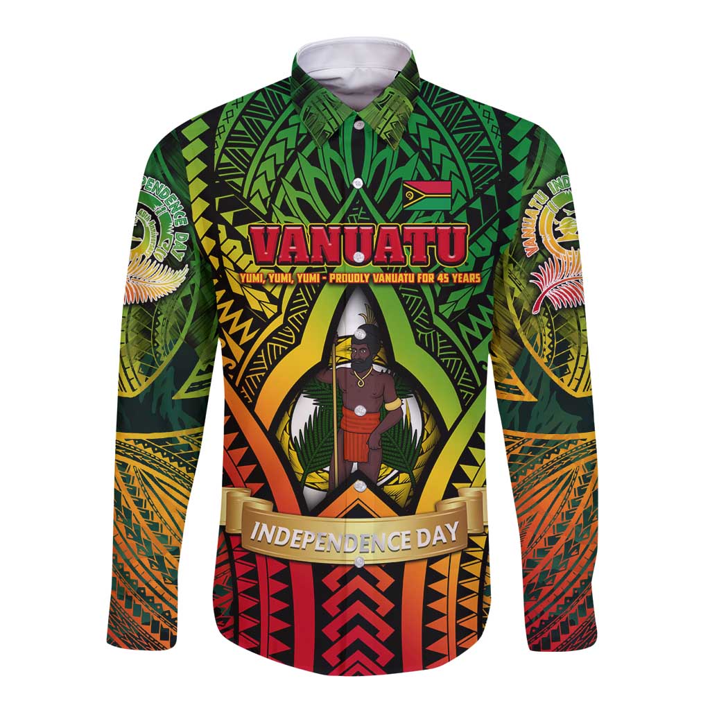 Vanuatu 45th Independence Anniversary Long Sleeve Button Shirt Embracing Our Traditions Shaping Our Future