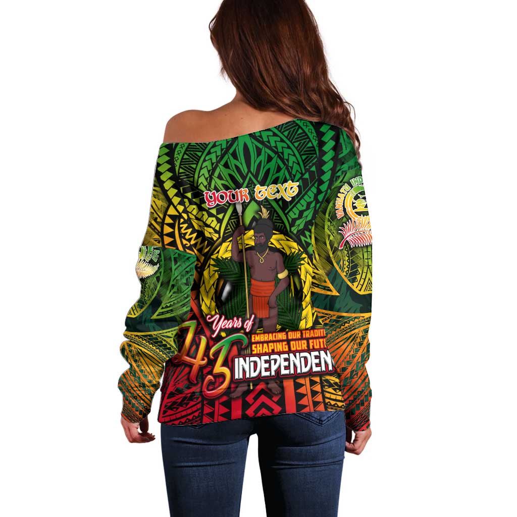 Vanuatu 45th Independence Anniversary Off Shoulder Sweater Embracing Our Traditions Shaping Our Future