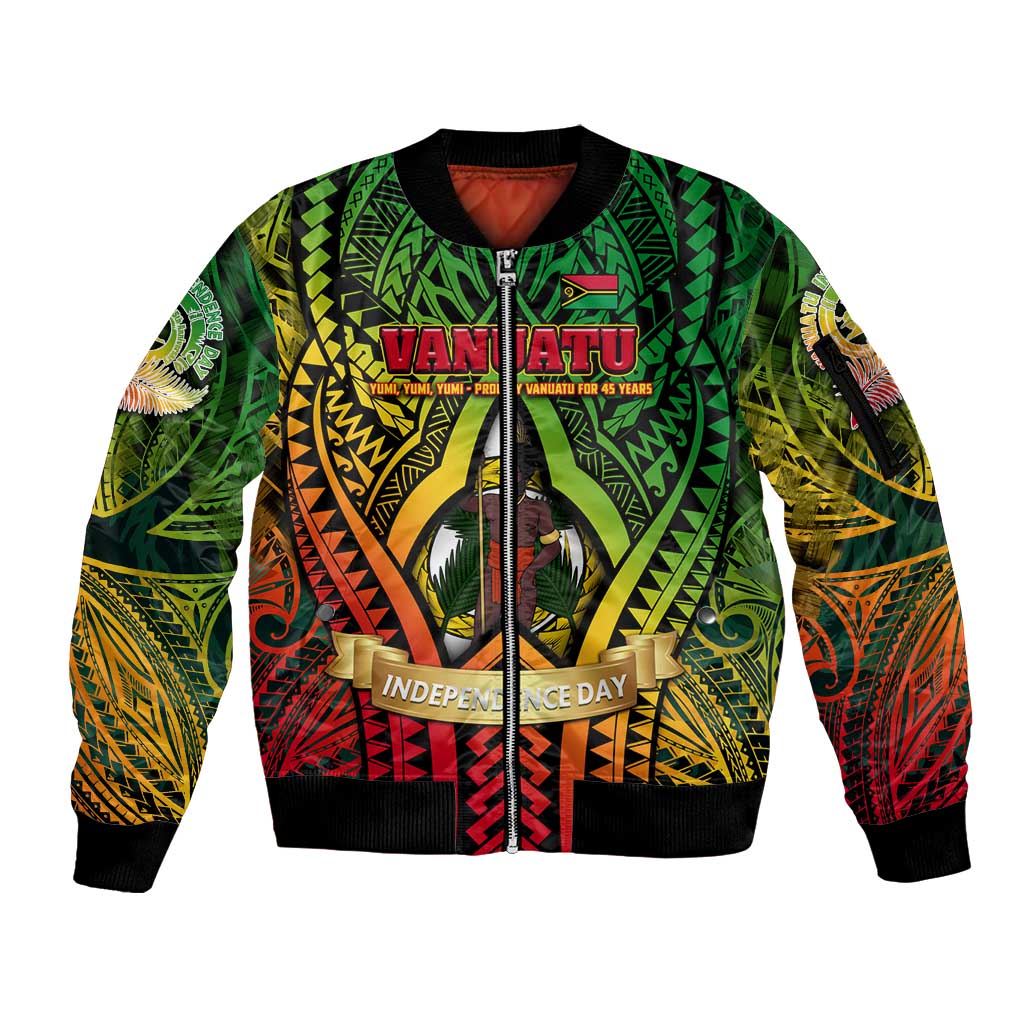 Vanuatu 45th Independence Anniversary Sleeve Zip Bomber Jacket Embracing Our Traditions Shaping Our Future