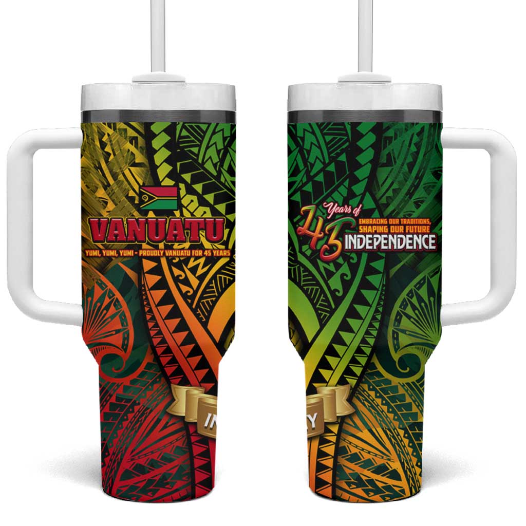 Vanuatu 45th Independence Anniversary Tumbler With Handle Embracing Our Traditions Shaping Our Future
