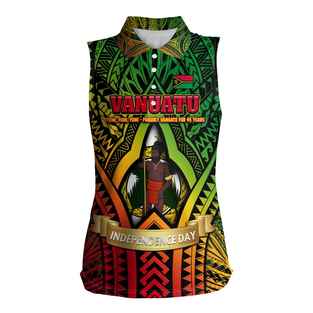 Vanuatu 45th Independence Anniversary Women Sleeveless Polo Shirt Embracing Our Traditions Shaping Our Future