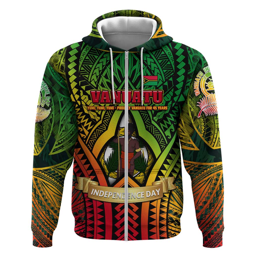 Vanuatu 45th Independence Anniversary Zip Hoodie Embracing Our Traditions Shaping Our Future