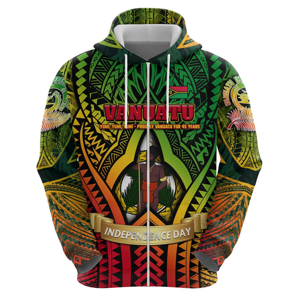 Vanuatu 45th Independence Anniversary Zip Hoodie Embracing Our Traditions Shaping Our Future