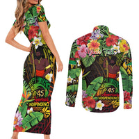 45th Anniversary of Freedom Vanuatu Couples Matching Short Sleeve Bodycon Dress and Long Sleeve Button Shirt Island Pride Cultural Power Pacific Unity