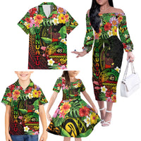 45th Anniversary of Freedom Vanuatu Family Matching Off The Shoulder Long Sleeve Dress and Hawaiian Shirt Island Pride Cultural Power Pacific Unity
