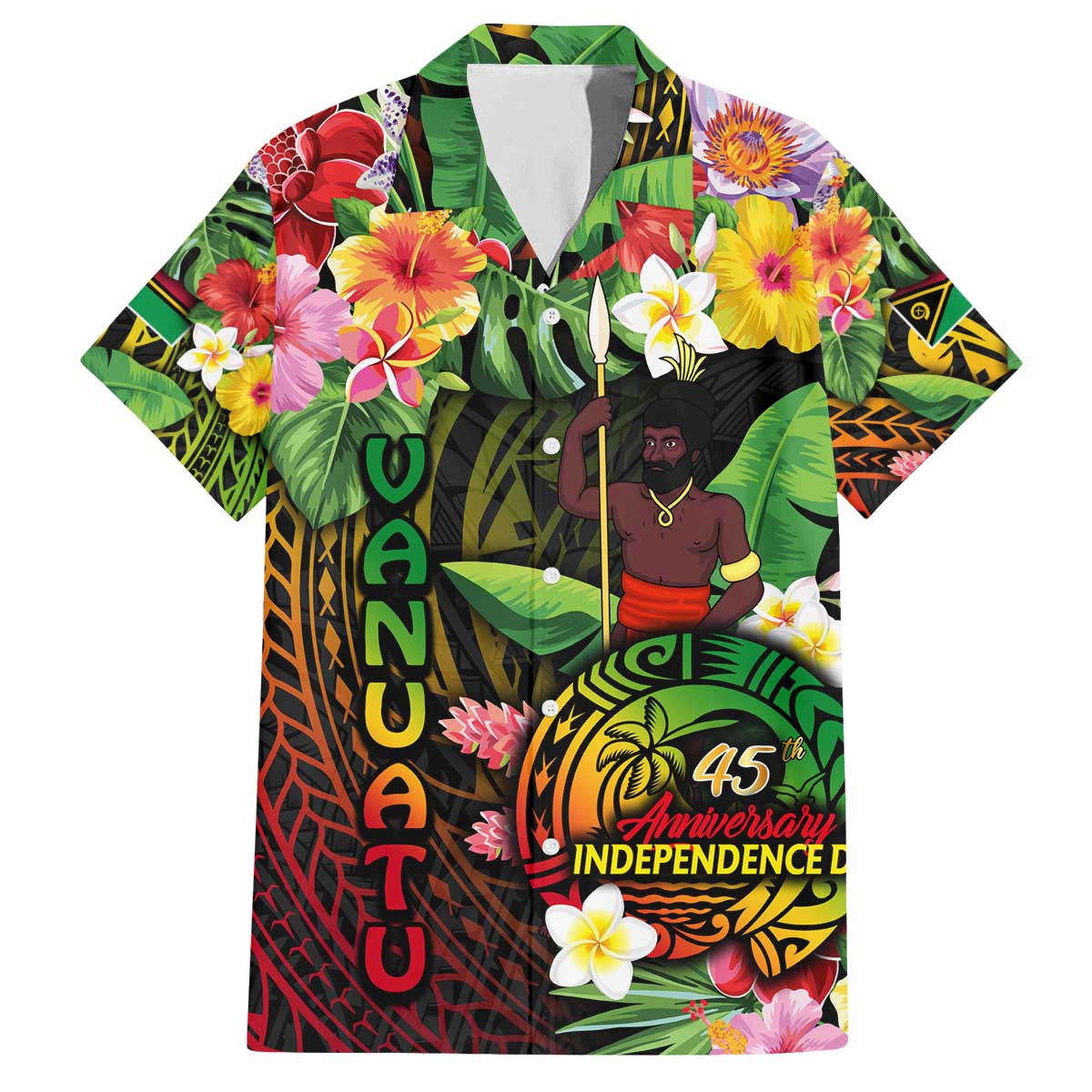 45th Anniversary of Freedom Vanuatu Family Matching Off The Shoulder Long Sleeve Dress and Hawaiian Shirt Island Pride Cultural Power Pacific Unity