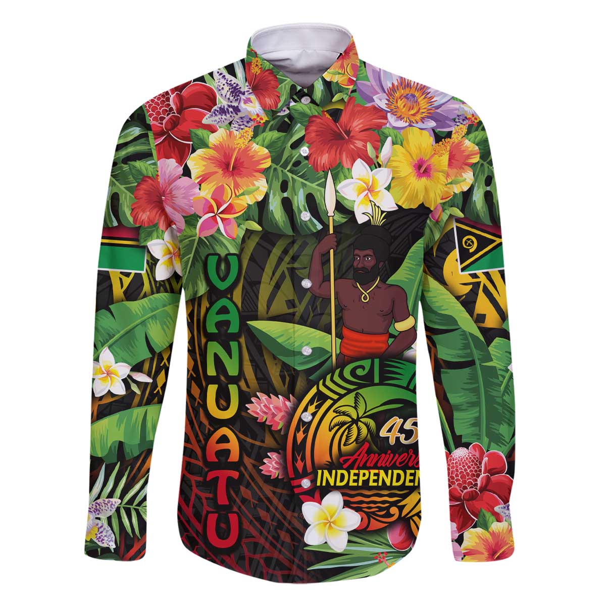 45th Anniversary of Freedom Vanuatu Family Matching Off The Shoulder Long Sleeve Dress and Hawaiian Shirt Island Pride Cultural Power Pacific Unity