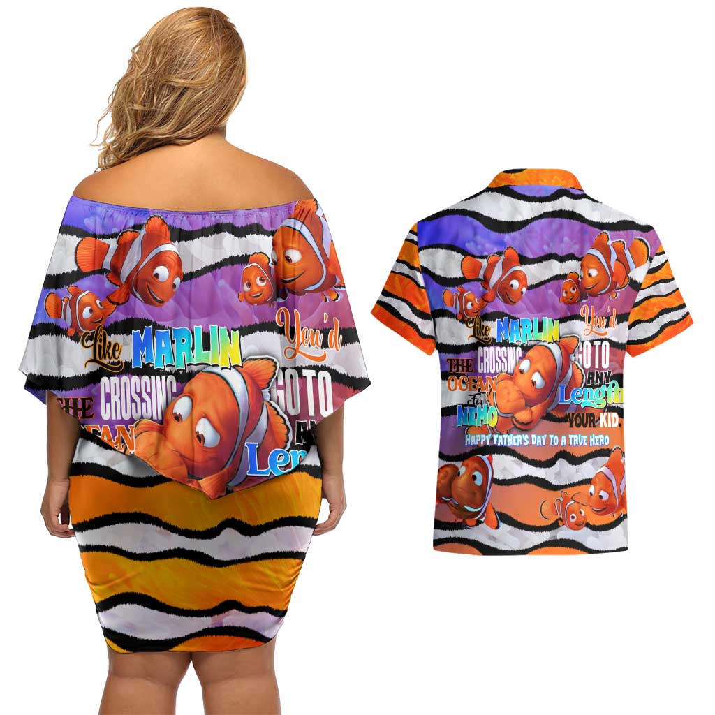The Ocean Best Dad Couples Matching Off Shoulder Short Dress and Hawaiian Shirt Like Marlin Happy Fathers Day To a True Hero - Polynesian Pride