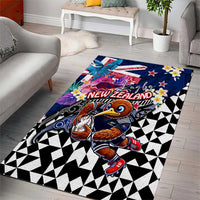 Kiwi New Zealand Rugby Area Rug Kiwis Mascot Tropical Pattern