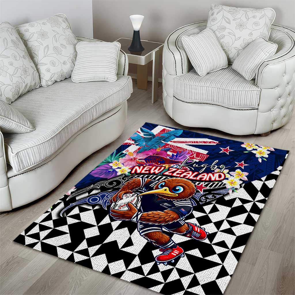 Kiwi New Zealand Rugby Area Rug Kiwis Mascot Tropical Pattern