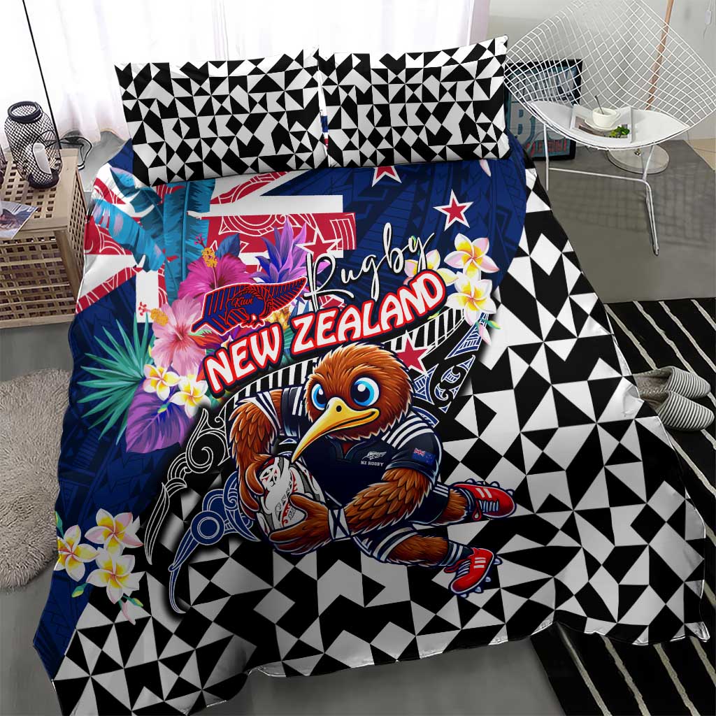 Kiwi New Zealand Rugby Bedding Set Kiwis Mascot Tropical Pattern