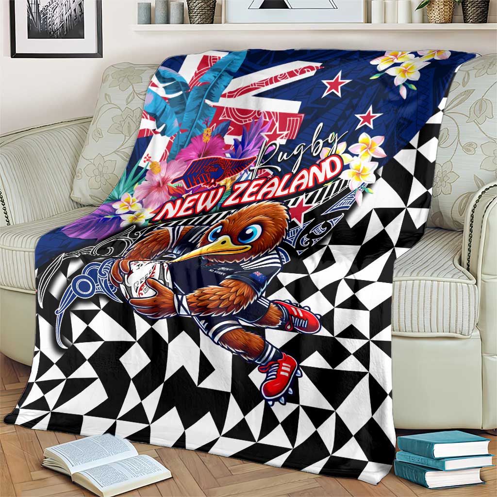 Kiwi New Zealand Rugby Blanket Kiwis Mascot Tropical Pattern