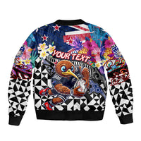 Personalized Kiwi New Zealand Rugby Bomber Jacket Kiwis Mascot Tropical Pattern
