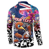Personalized Kiwi New Zealand Rugby Button Sweatshirt Kiwis Mascot Tropical Pattern DT02 - Polynesian Pride