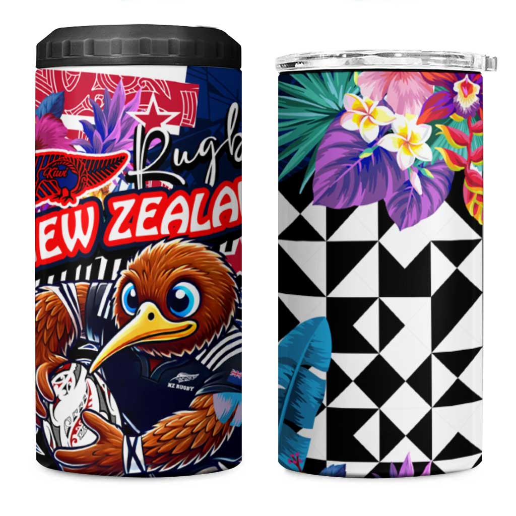 Kiwi New Zealand Rugby 4 in 1 Can Cooler Tumbler Kiwis Mascot Tropical Pattern DT02 One Size: 16 oz Blue - Polynesian Pride