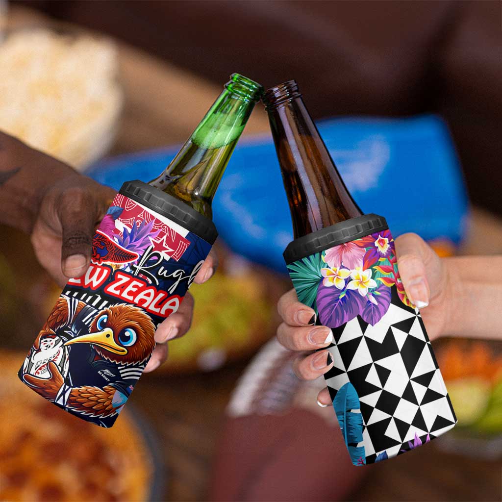 Kiwi New Zealand Rugby 4 in 1 Can Cooler Tumbler Kiwis Mascot Tropical Pattern DT02 - Polynesian Pride