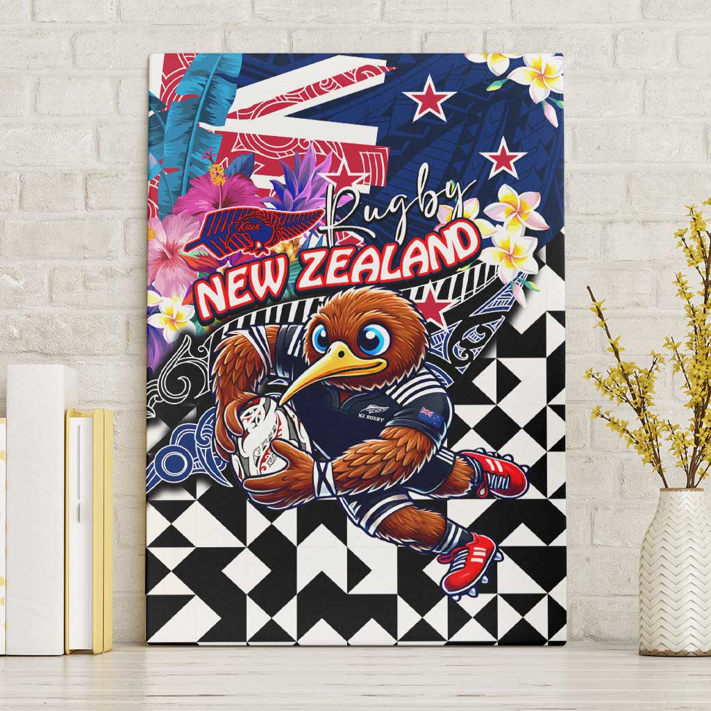 Kiwi New Zealand Rugby Canvas Wall Art Kiwis Mascot Tropical Pattern