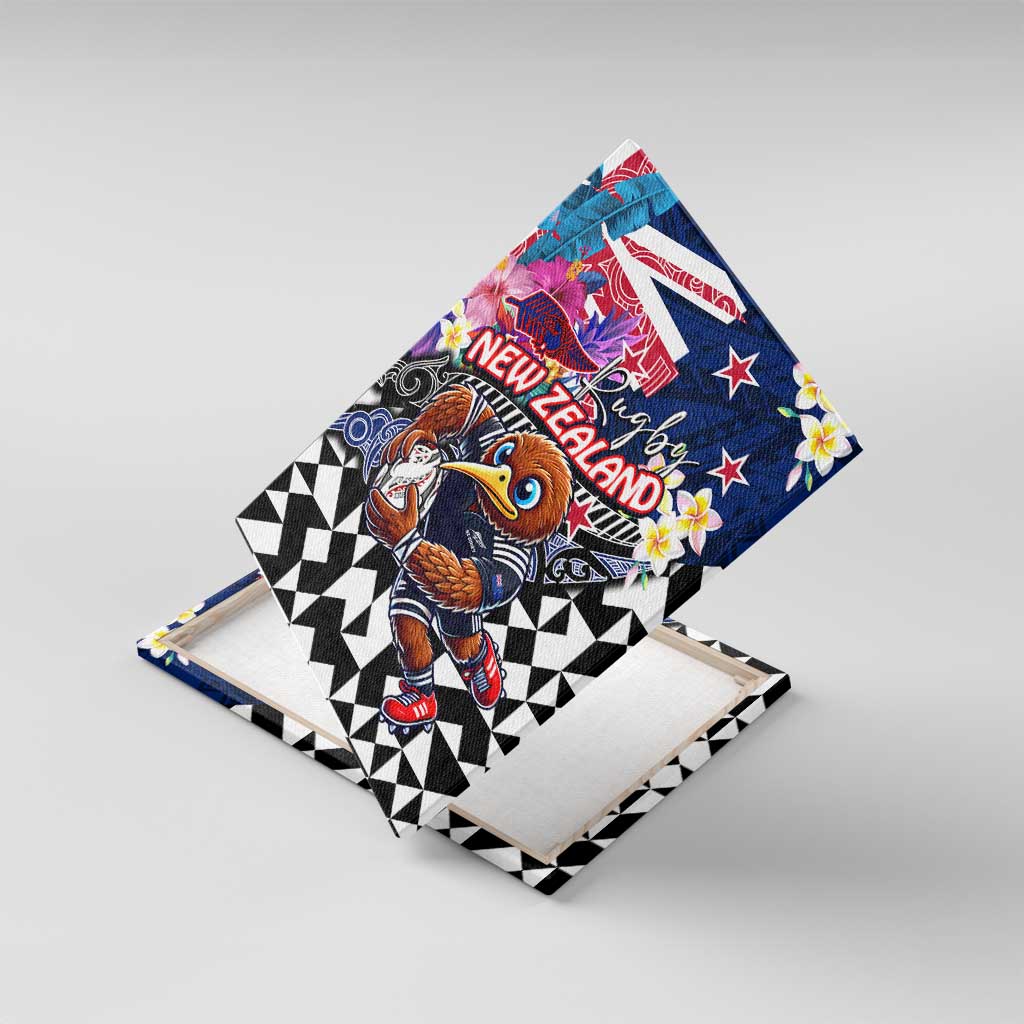 Kiwi New Zealand Rugby Canvas Wall Art Kiwis Mascot Tropical Pattern