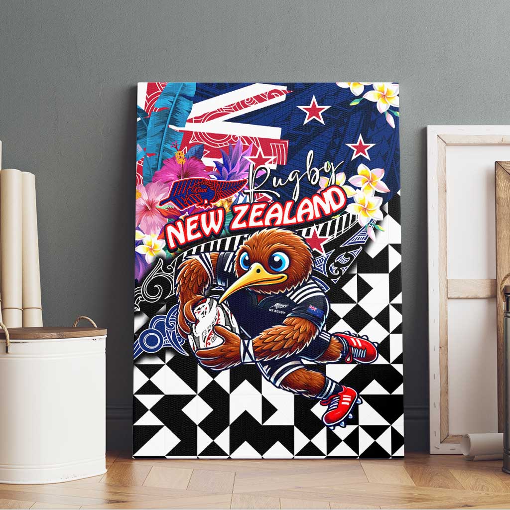 Kiwi New Zealand Rugby Canvas Wall Art Kiwis Mascot Tropical Pattern