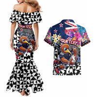 Personalized Kiwi New Zealand Rugby Couples Matching Mermaid Dress and Hawaiian Shirt Kiwis Mascot Tropical Pattern
