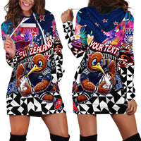 Personalized Kiwi New Zealand Rugby Hoodie Dress Kiwis Mascot Tropical Pattern