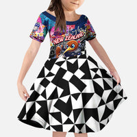 Personalized Kiwi New Zealand Rugby Kid Short Sleeve Dress Kiwis Mascot Tropical Pattern