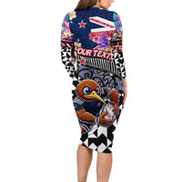 Personalized Kiwi New Zealand Rugby Long Sleeve Bodycon Dress Kiwis Mascot Tropical Pattern