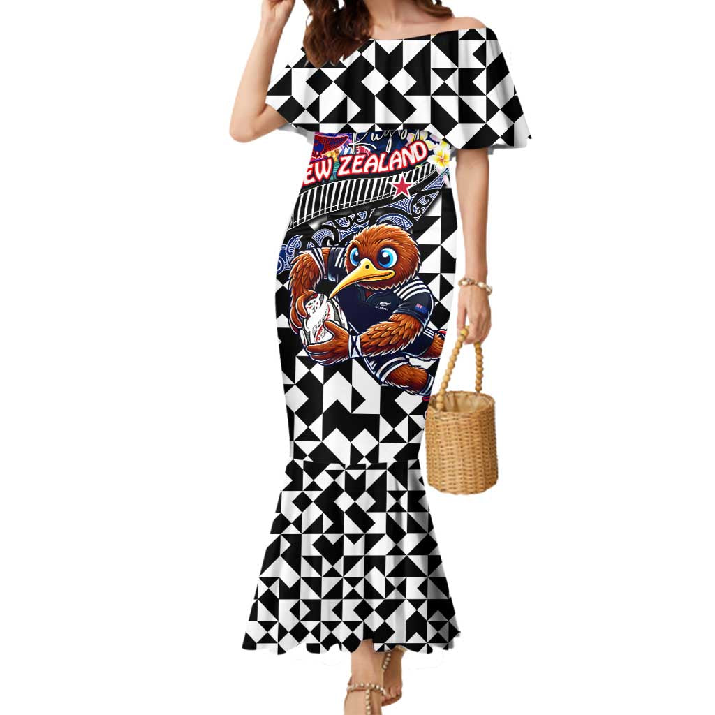 Personalized Kiwi New Zealand Rugby Mermaid Dress Kiwis Mascot Tropical Pattern