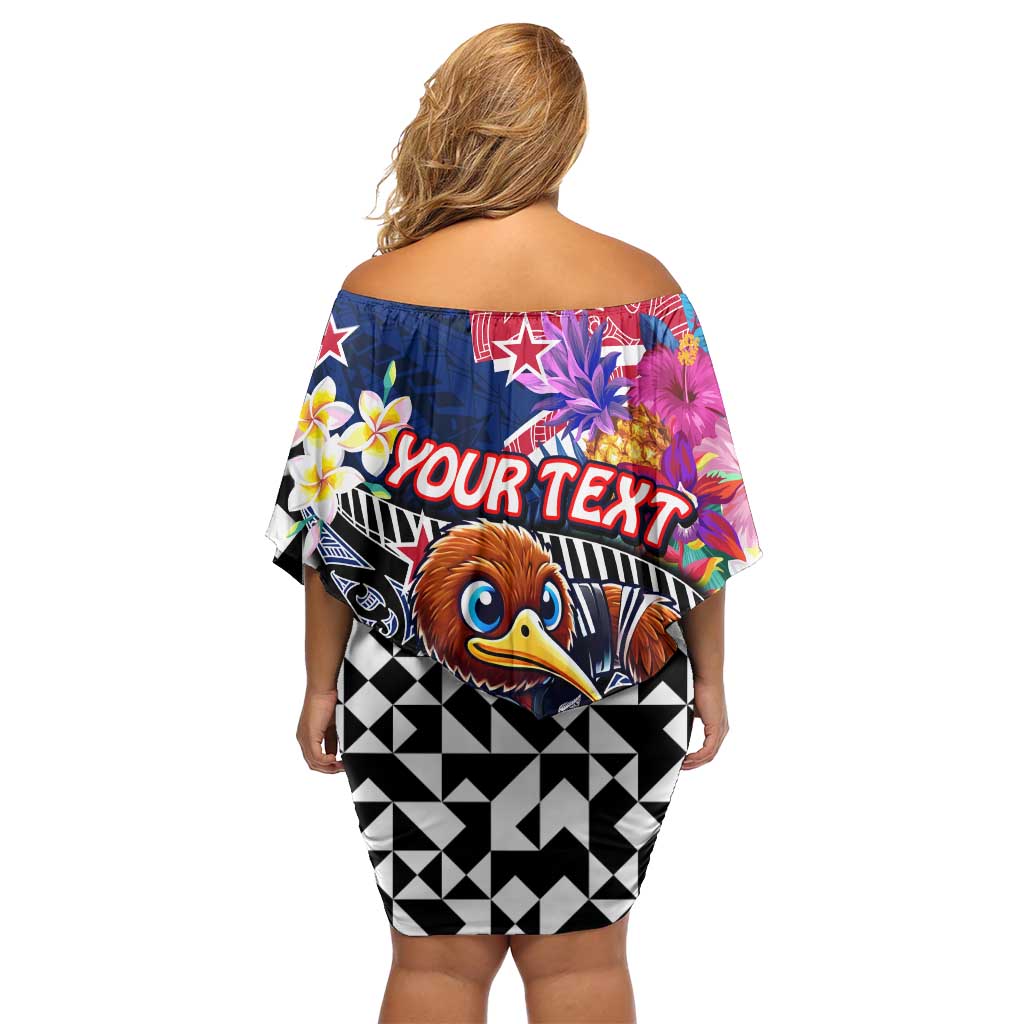 Personalized Kiwi New Zealand Rugby Off Shoulder Short Dress Kiwis Mascot Tropical Pattern