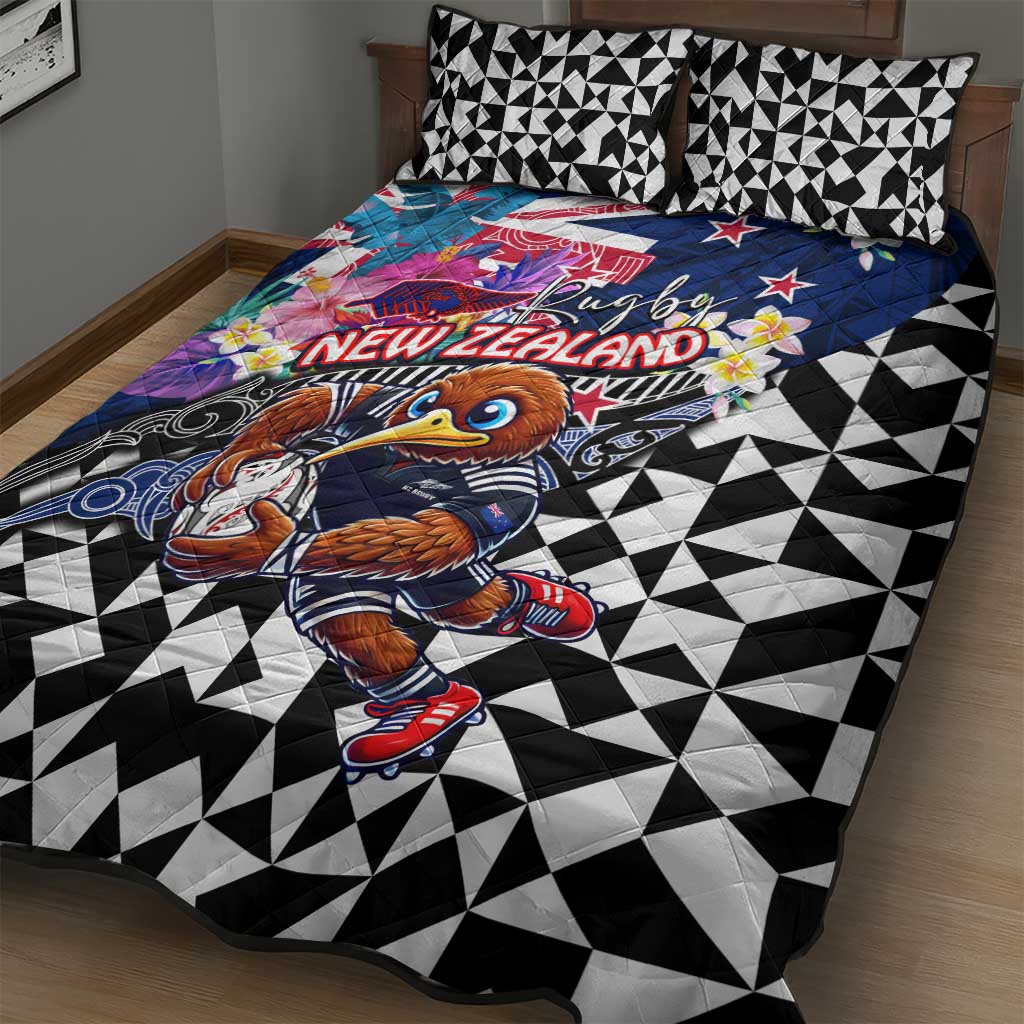 Kiwi New Zealand Rugby Quilt Bed Set Kiwis Mascot Tropical Pattern
