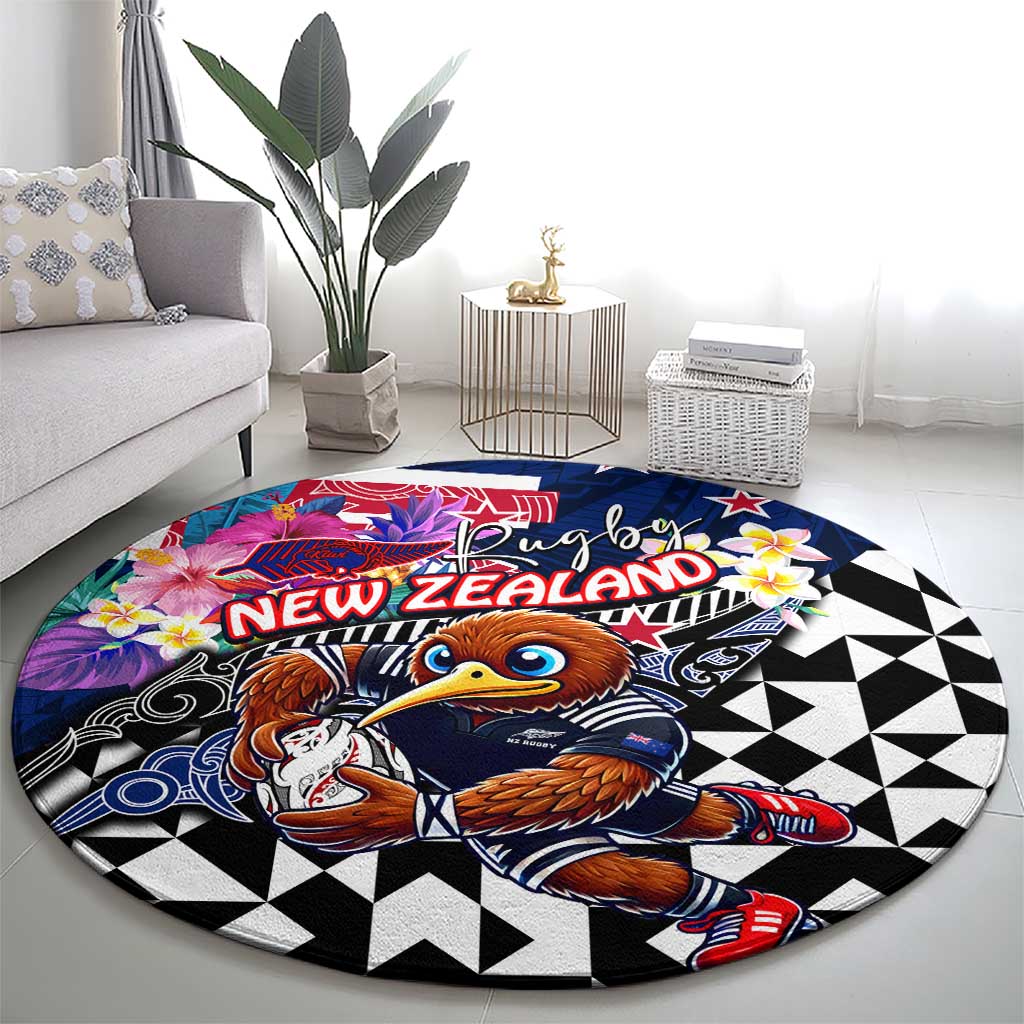 Kiwi New Zealand Rugby Round Carpet Kiwis Mascot Tropical Pattern
