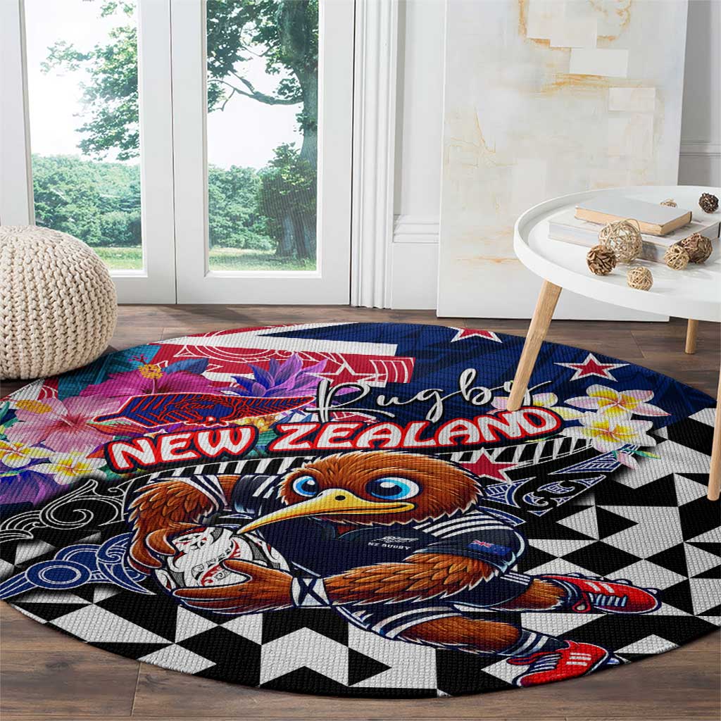 Kiwi New Zealand Rugby Round Carpet Kiwis Mascot Tropical Pattern