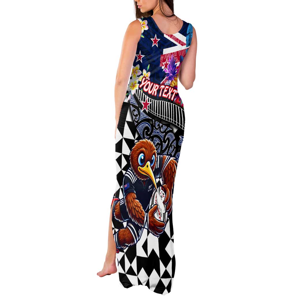 Personalized Kiwi New Zealand Rugby Tank Maxi Dress Kiwis Mascot Tropical Pattern