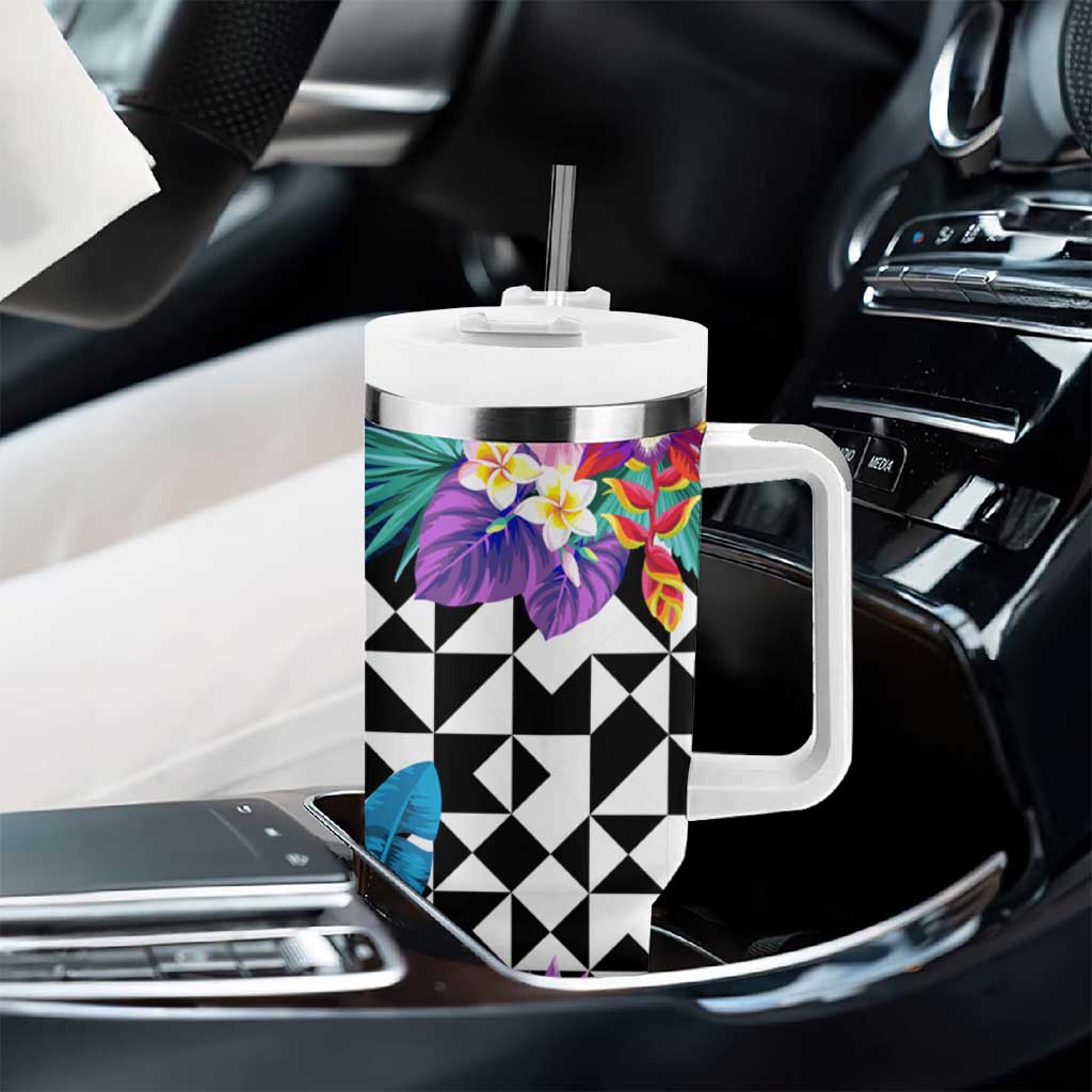 Kiwi New Zealand Rugby Tumbler With Handle Kiwis Mascot Tropical Pattern