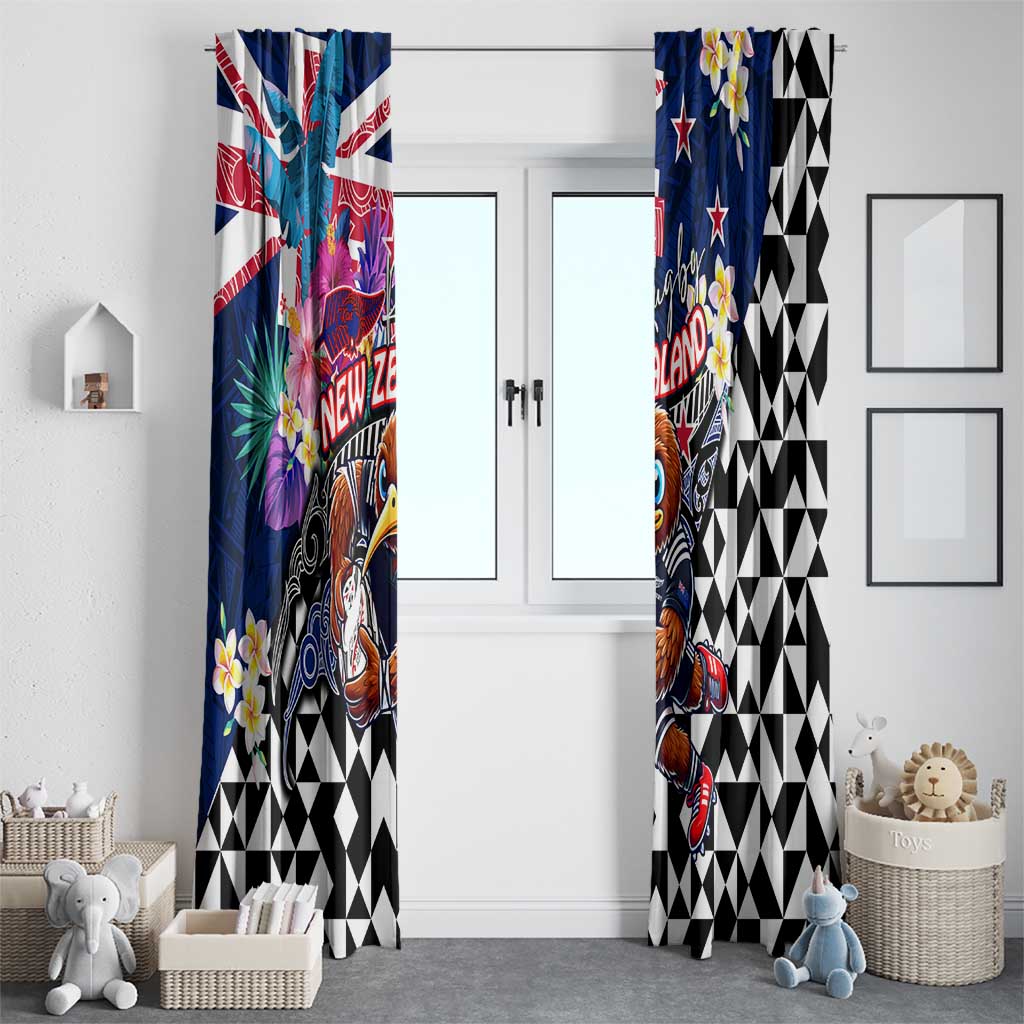 Kiwi New Zealand Rugby Window Curtain Kiwis Mascot Tropical Pattern