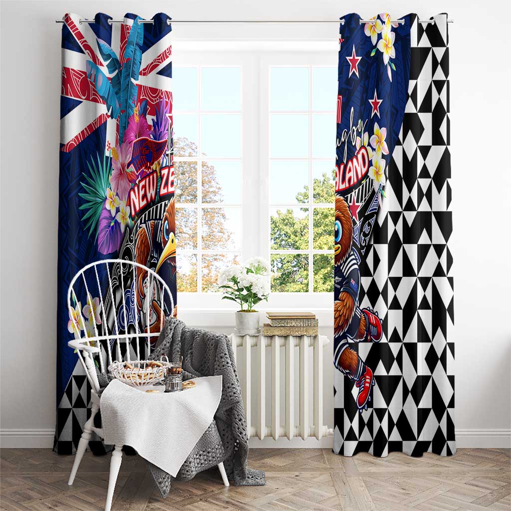 Kiwi New Zealand Rugby Window Curtain Kiwis Mascot Tropical Pattern