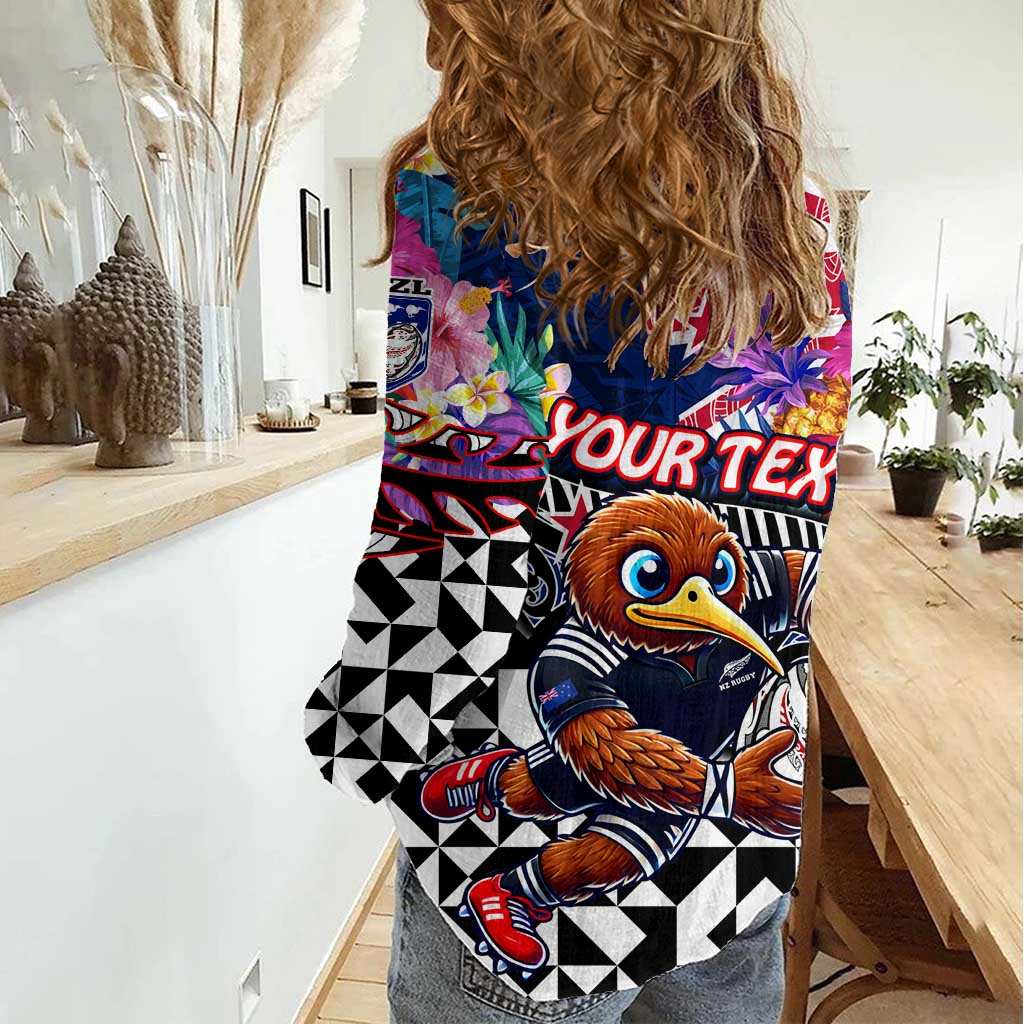 Personalized Kiwi New Zealand Rugby Women Casual Shirt Kiwis Mascot Tropical Pattern DT02 - Polynesian Pride